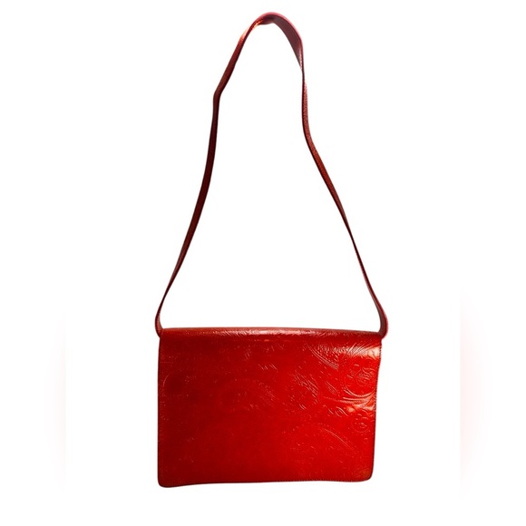 Vintage Franchi Collection Envelope Purse Handbag Red Paisley Textured Leather. - Picture 6 of 14